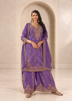 Graceful Lavender Chiffon Sharara Set with Bandhani Print