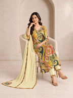 Sunny Mustard Rayon Kurta Set with Paisley Digital Print, view 2
