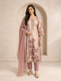 Dreamy Blush Pink Roman Silk Kurta Set with Floral Print, view 1