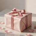 Kavnika gift packaging in blush silk paper with a satin ribbon
