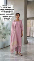 Lilac Pink Dola Silk Jacquard Kurta Set with Handwork & Jacquard Dupatta – Kavnika Festive Collection