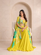 Lime yellow cape and sharara set, alternate view