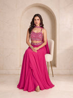 Magenta embellished crop top and palazzo set, alternate view