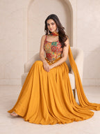 Mustard patchwork crop top and palazzo set, alternate view