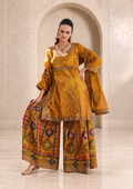 Radiant Mustard Chiffon Sharara Set with Patola Print