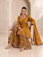 Radiant Mustard Chiffon Sharara Set with Patola Print