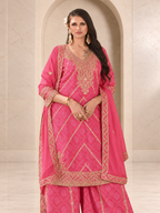 Charming Pink Chiffon Sharara Set with Bandhani Print