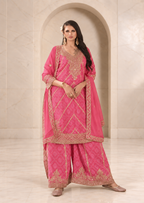 Charming Pink Chiffon Sharara Set with Bandhani Print