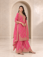 Charming Pink Chiffon Sharara Set with Bandhani Print