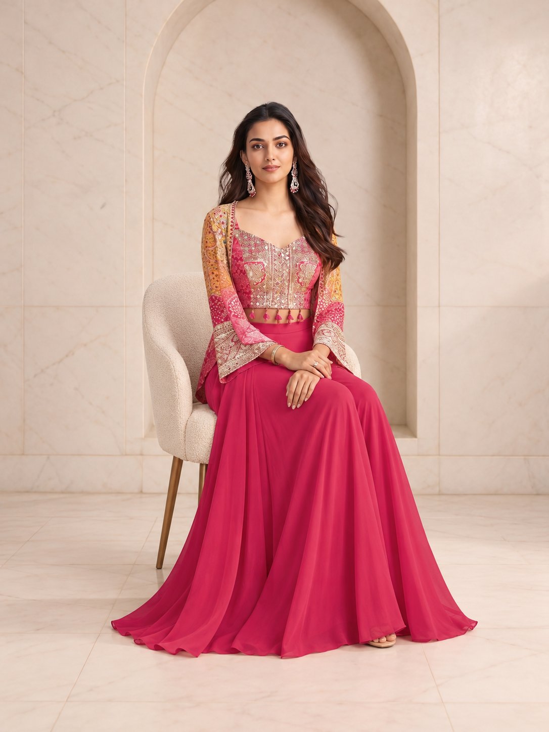 Rani pink crop top, shrug and palazzo set, alternate view