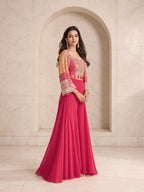 Rani pink crop top sequin and thread embroidery detail