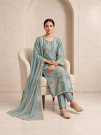 Sage blue simmar silk kurta set, alternate view