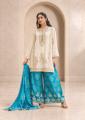 Serene Ivory and Turquoise Chiffon Sharara Set with Printed Dupatta