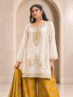 Sunny Ivory and Mustard Chiffon Sharara Set with Printed Dupatta
