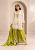 Fresh Ivory and Lime Green Chiffon Sharara Set with Printed Dupatta