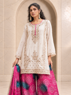 Vibrant Ivory and Rani Pink Chiffon Sharara Set with Printed Dupatta