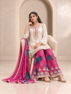 Vibrant Ivory and Rani Pink Chiffon Sharara Set with Printed Dupatta