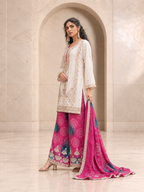 Vibrant Ivory and Rani Pink Chiffon Sharara Set with Printed Dupatta