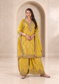 Sunny Lemon Yellow Chiffon Sharara Set with Bandhani Print