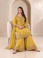 Sunny Lemon Yellow Chiffon Sharara Set with Bandhani Print